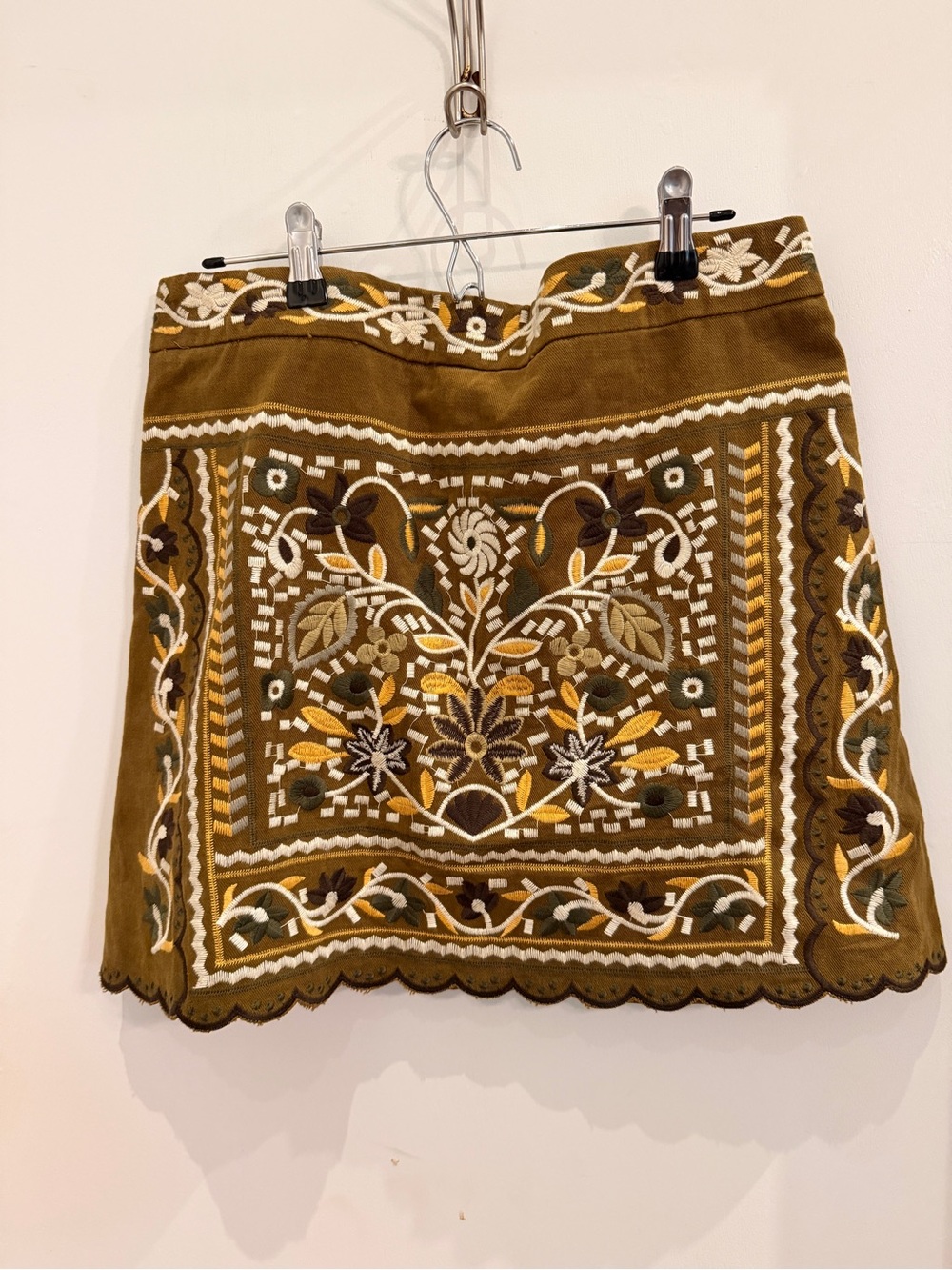 Jacquie the Label Lia Floral Embroidered Scalloped Mini Skirt Large Boho - Picture 1 of 6